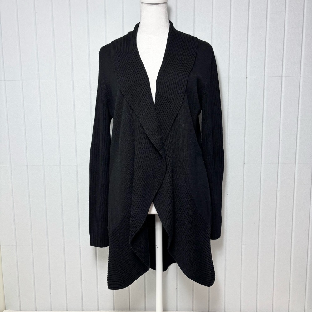 Talbots Pure Merino Wool Black Open Front Sweater Cardigan Size M